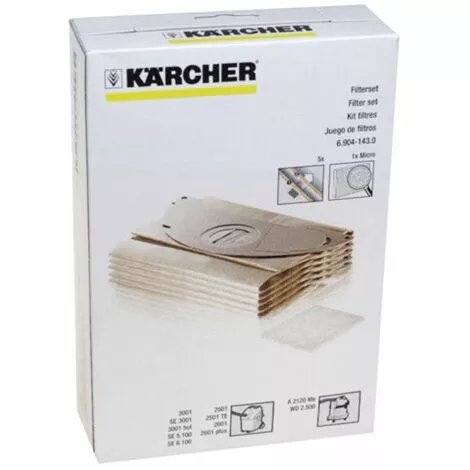 SACS ASPIRATEUR (X5) POUR PETIT ELECTROMENAGER KARCHER - 69041430 3 SACS ASPIRATEUR (X5) POUR PETIT ELECTROMENAGER KARCHER - 69041430